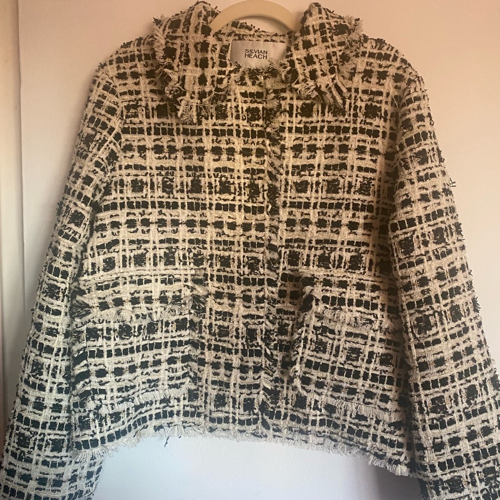 Elegant Black and White Tweed Blazer